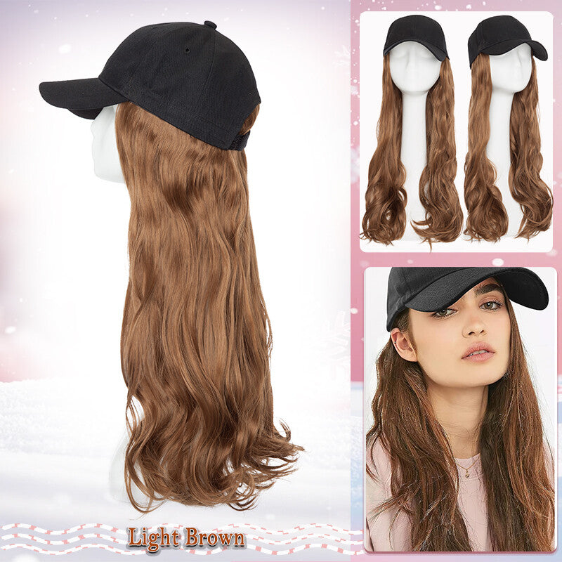 Unisex Wavy Long Hair Beret Cap with Synthetic Hair - Casual Hat Wig