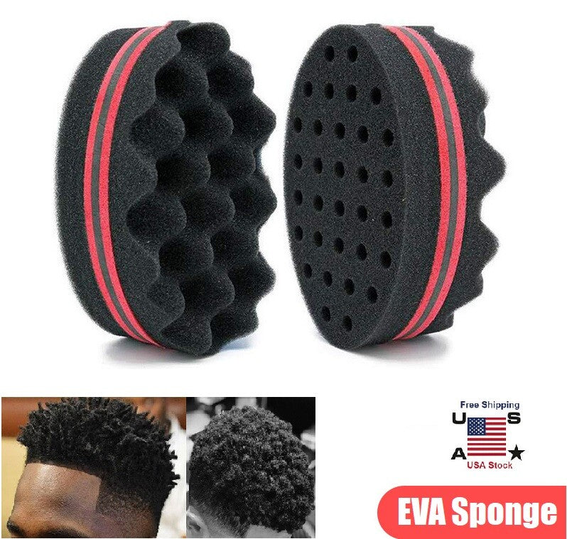 2× Double Side Magic Hair Brush Sponge Twist Wave Barber Afro Curl Red