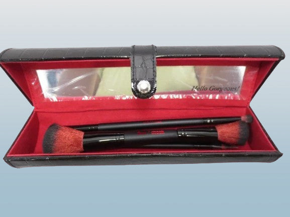 Double Ended Makeup Brush Set with Mirrored Case - 2 Pieces
