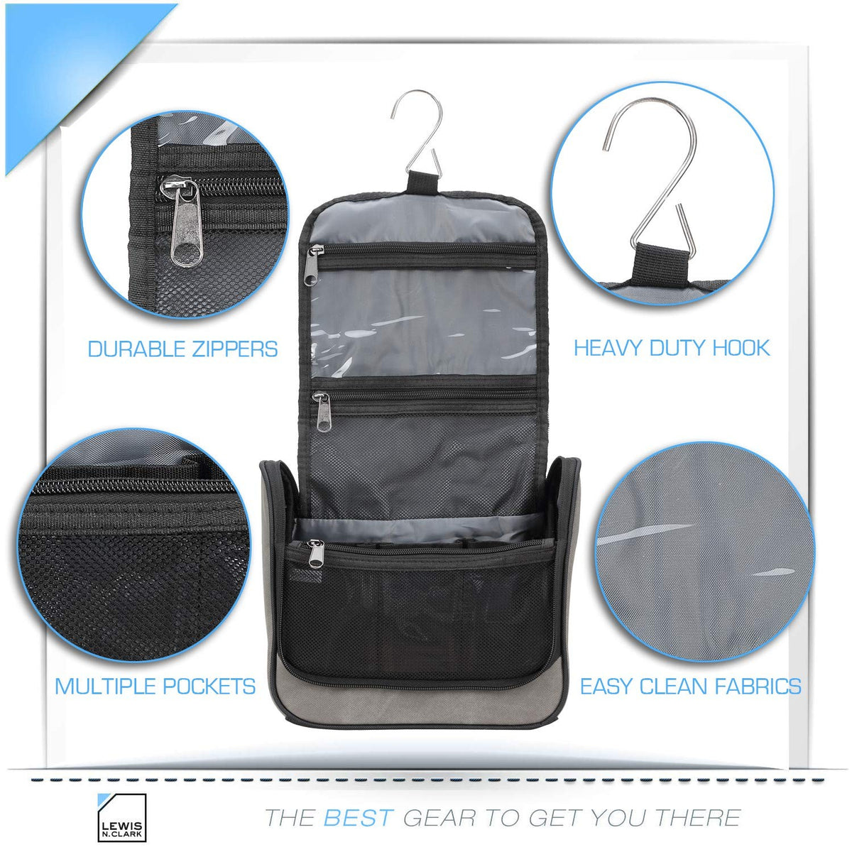Brushed Twill Hanging Toiletry Bag Travel Organizer for Cosmetics & Personal Items