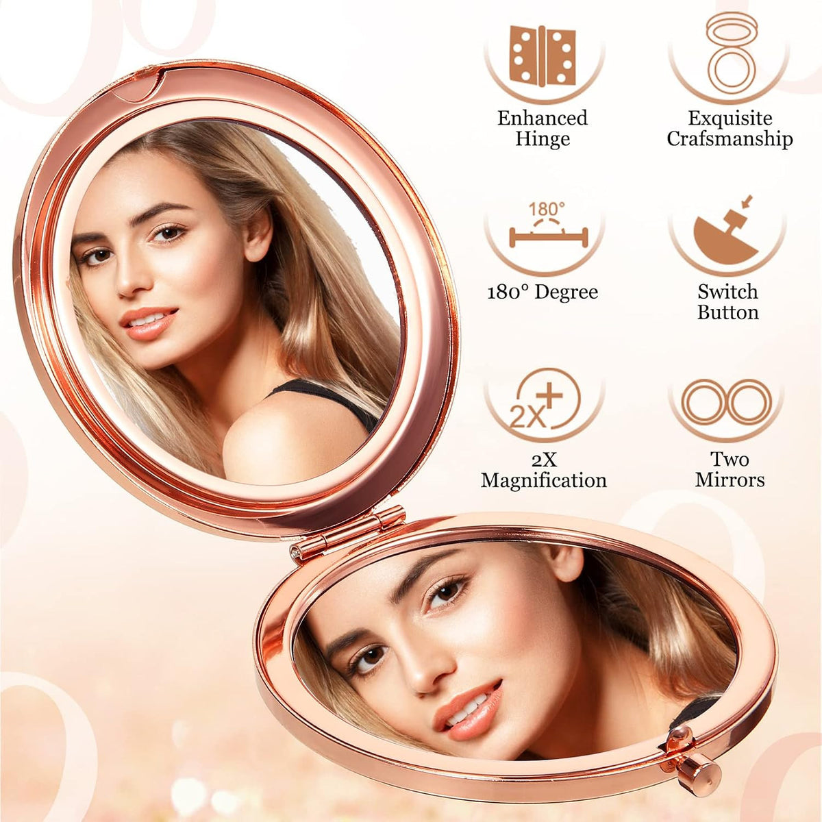 12 Pcs Compact Folding Makeup Mirrors with Rhinestone Outer, Double-Sided Magnification, Portable Handheld Cosmetic Mirrors