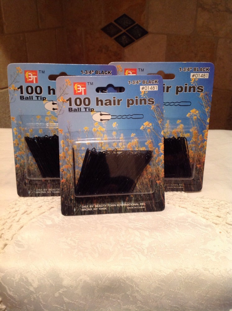 BEAUTY TOWN 3 Packs Of 100 Hair Pins, 1 3/4" Crimped, Ball Tipped -