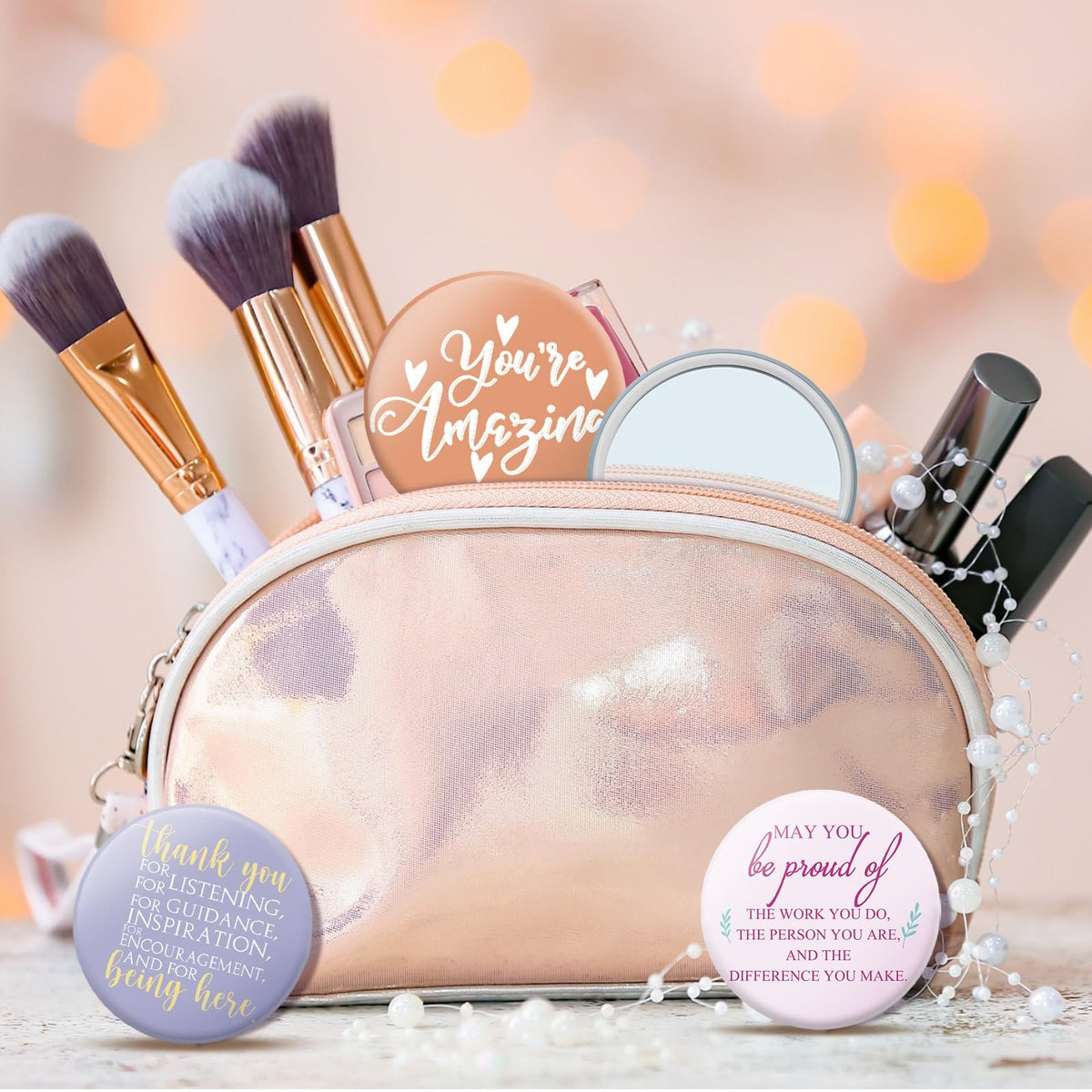 50 Pcs Inspirational Compact Mirrors Bulk, 2.76 Inch Round Pocket Hand Mirrors for Women and Employees