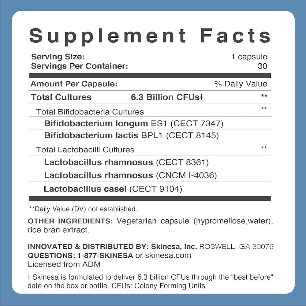 Probiotic Skin Supplement for Healthy Skin - 30 Capsules, Supports Skin Wellness