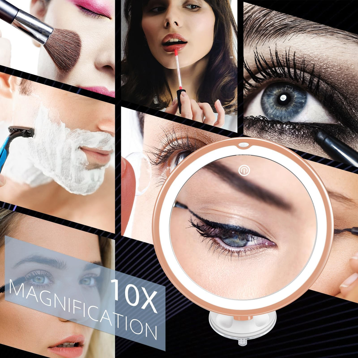 Lighted 8-Inch Magnifying Makeup Mirror with 10X Magnification and Suction Cups