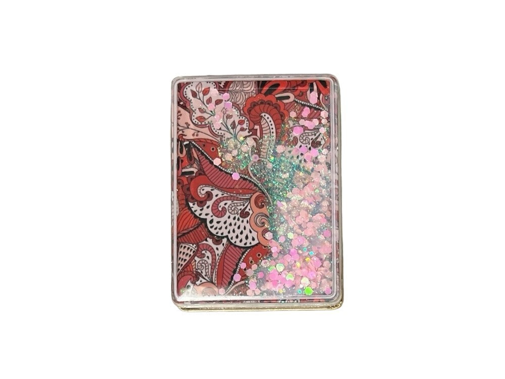 Double Compact Mirror with Glitter Paisley Pattern - Portable Makeup Mirror