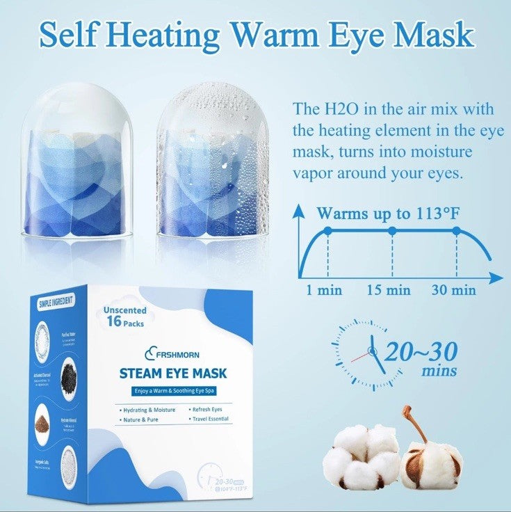Steam Eye Mask Unscented 20 Pack Self-Heating Disposable Stress & Dry Eye Relief