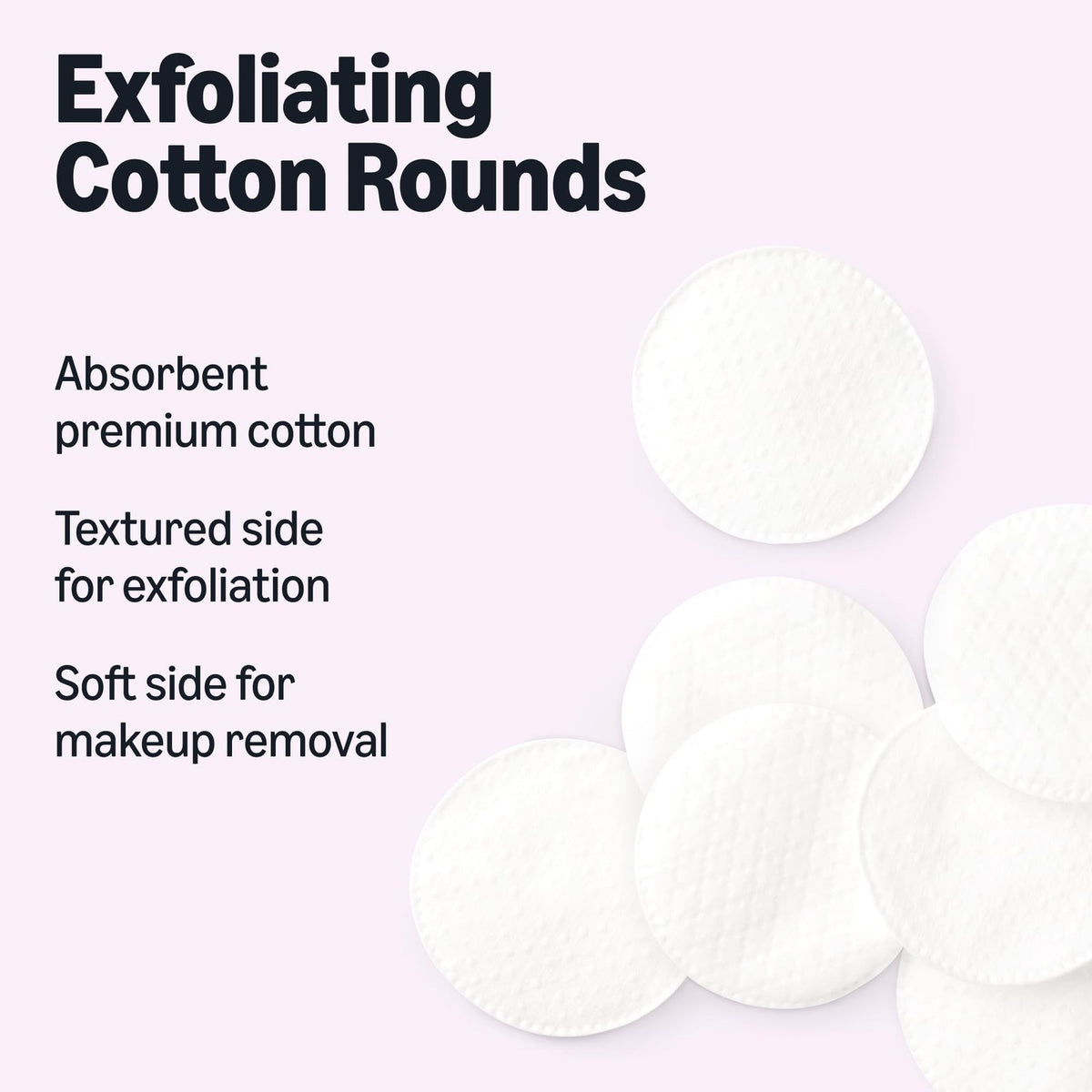 Exfoliating Cotton Rounds 100 Count - Dual-Sided Face & Makeup Remover Pad