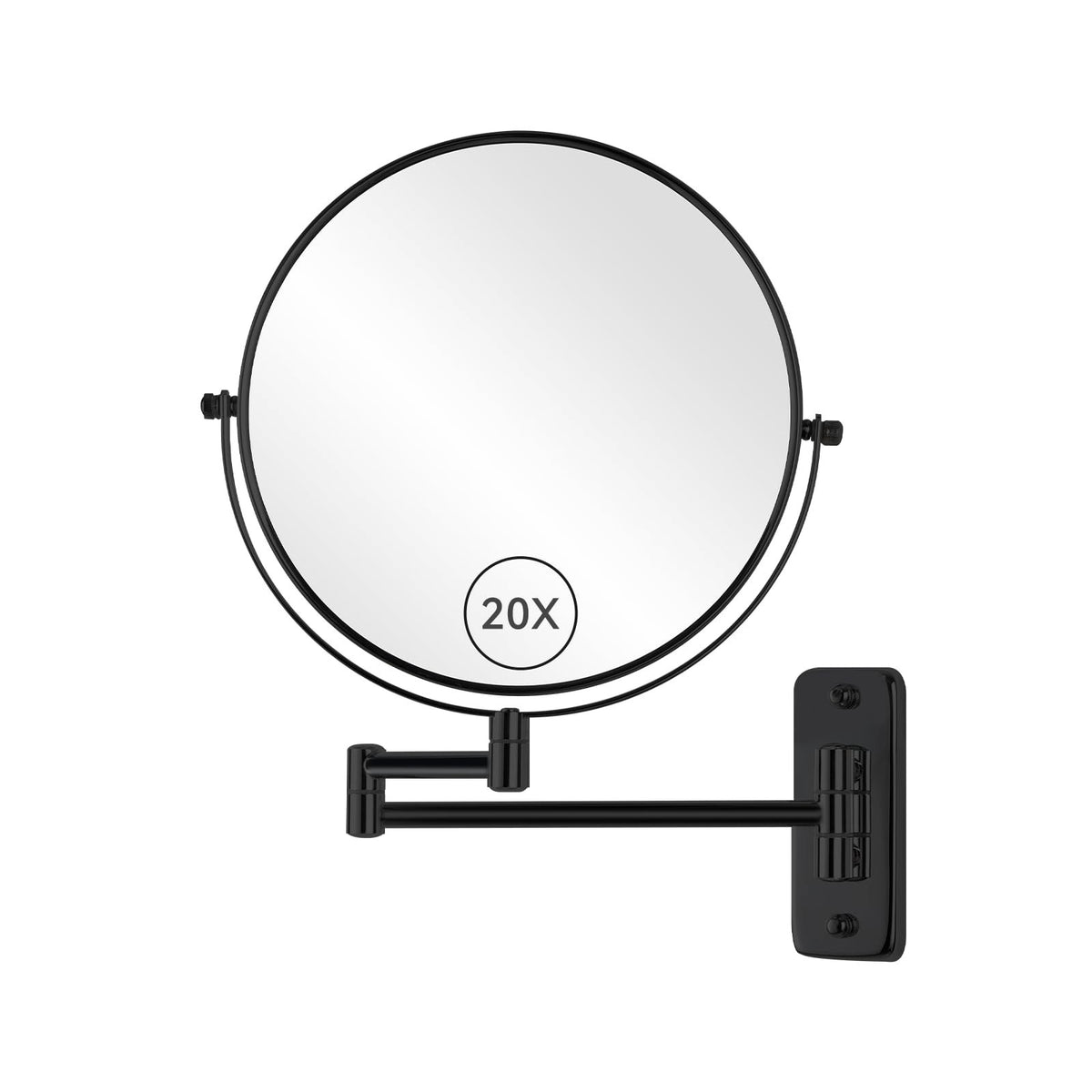 8-Inch Wall Mount Makeup Mirror with 20X Magnification, Double-Sided, Adjustable Swivel, Black