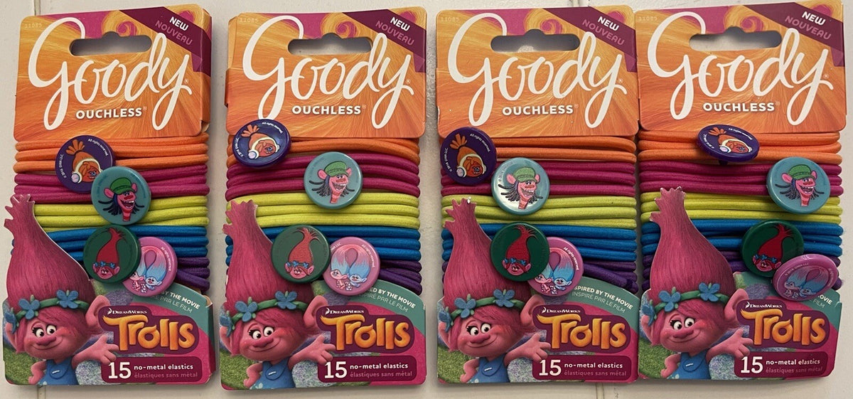 60 Goody's Trolls Rainbow Multicolored Ouchless Elastic Hair Ties NEW!