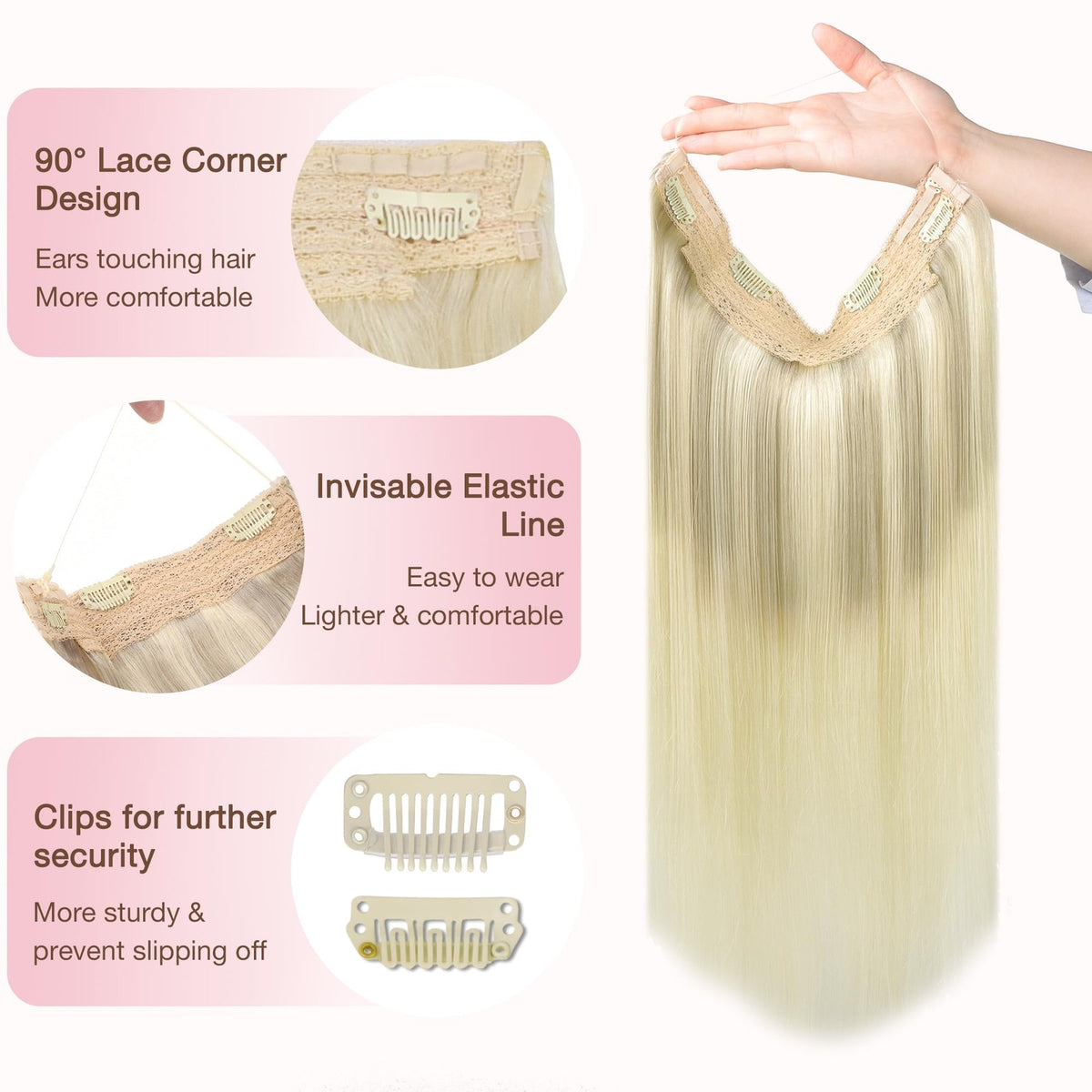 14 Inch Human Hair Extensions - Remy Silk Wire Hairpiece, Natural Color