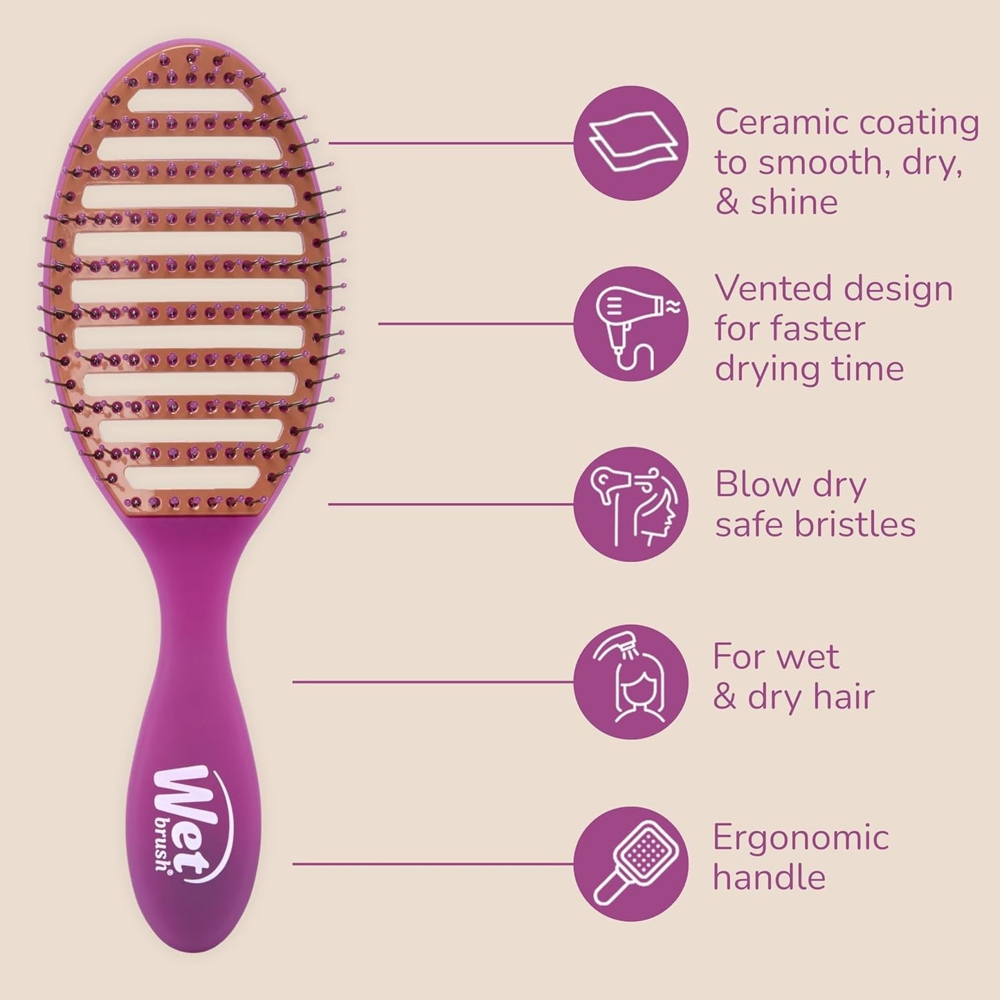 Heat-Resistant Purple Hair Brush for Fast Drying & Gentle Detangling
