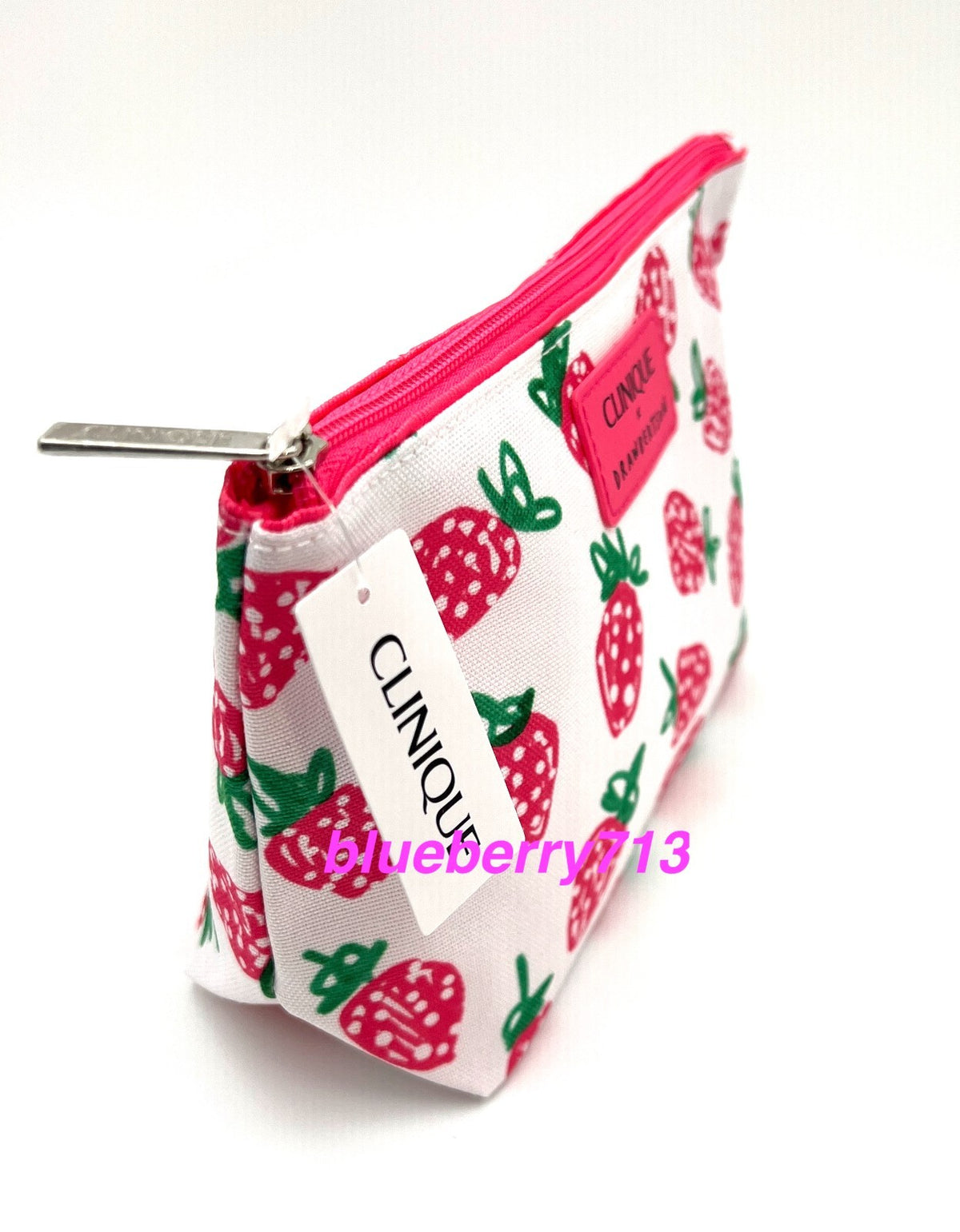 Set of 4 Clinique Drawbertson Cosmetic Makeup Bags with Strawberry Print