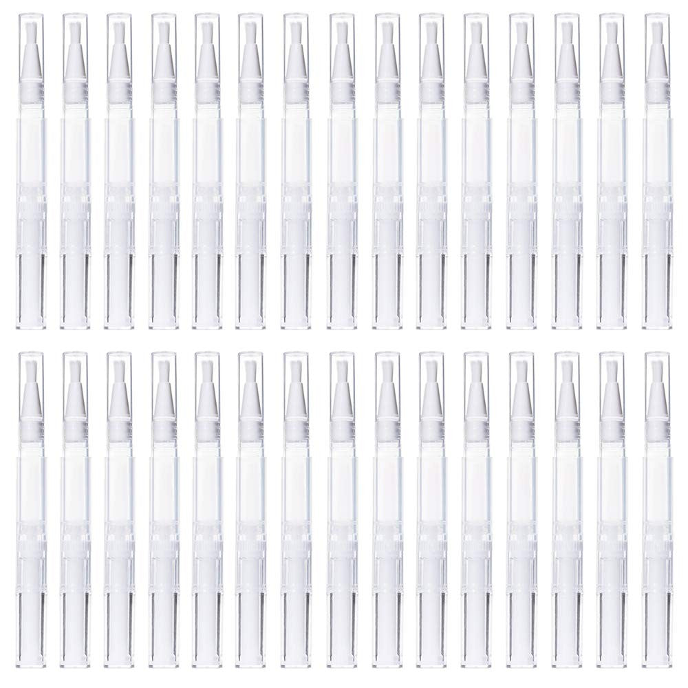 3ml Clear Plastic Nail Oil Pens with Nylon Brush Tips - 30 Pack