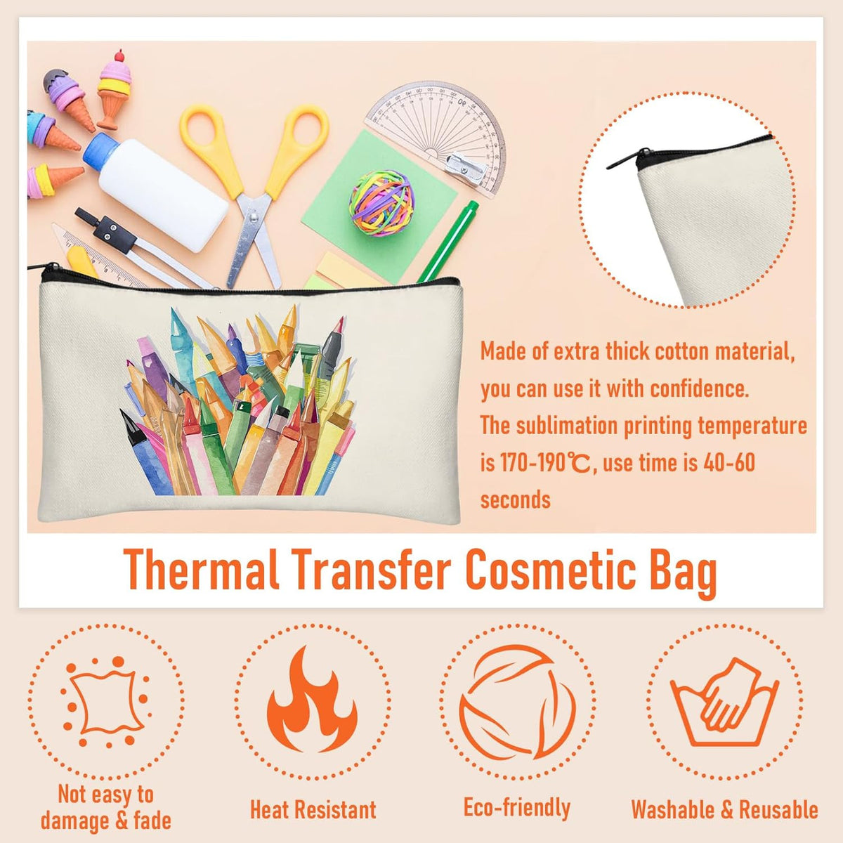 Canvas Makeup Bag Zipper Pouch Bulk Multi-Purpose Pencil Case Small Size