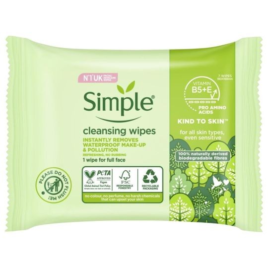Simple Kind to Skin Cleansing Facial Wipes - Sensitive Skin, 6 Pack of 25