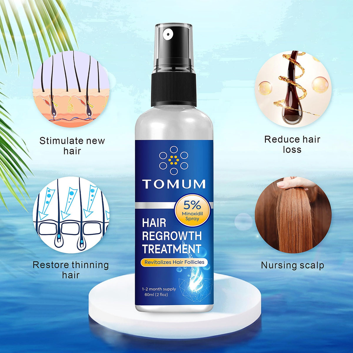5% Minoxidil Topical Spray Hair Regrowth Treatment - 2 Pack