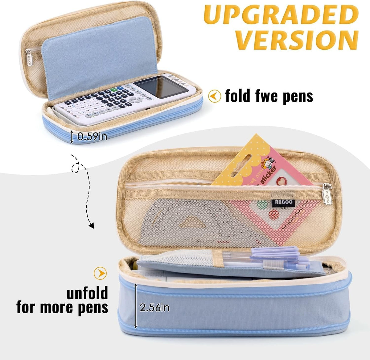 Spacious Light Blue Pencil Case - Multi-Function Office & School Organizer