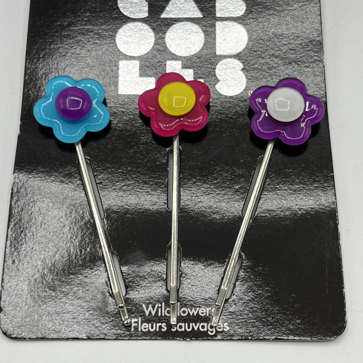 Goody Caboodles Bobby Pins Wildflowers 3 Pc Pink Purple Blue Vintage