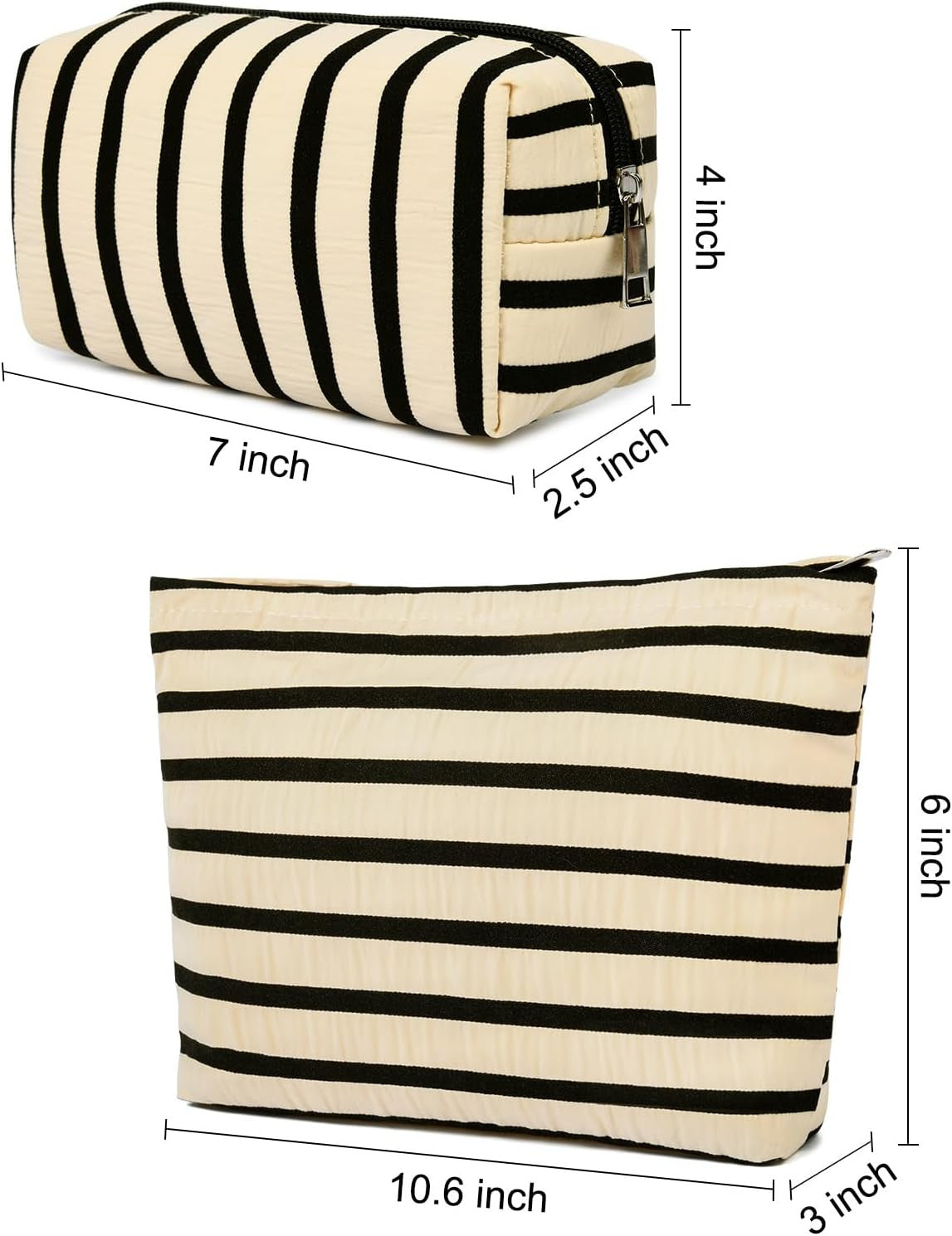 Large Stripe Makeup Bag Set - Travel Cosmetic Organizer, Waterproof Canvas