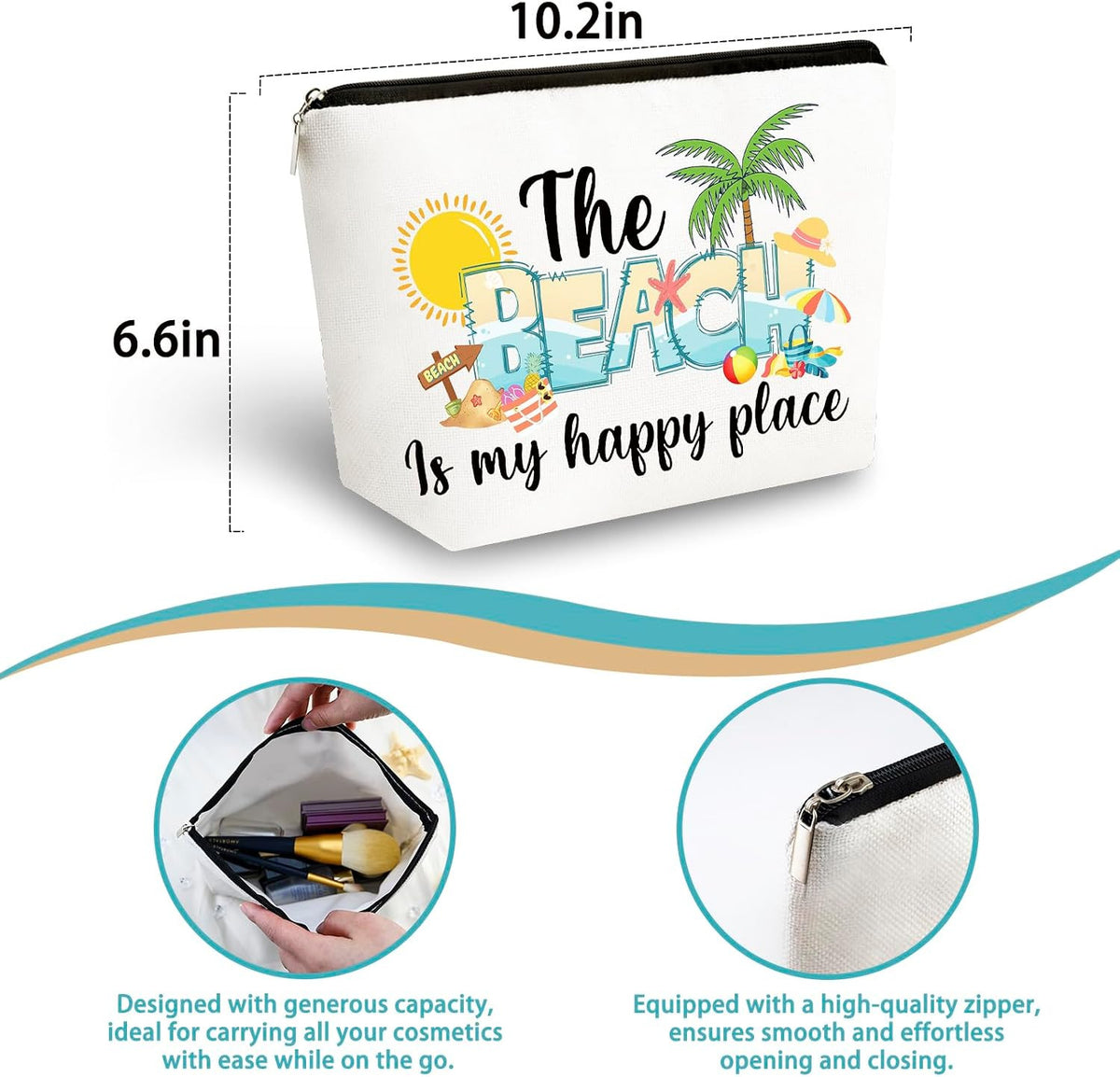 Beach Cosmetic Bag for Women Summer Vacation Essentials - Ocean Themed Gift