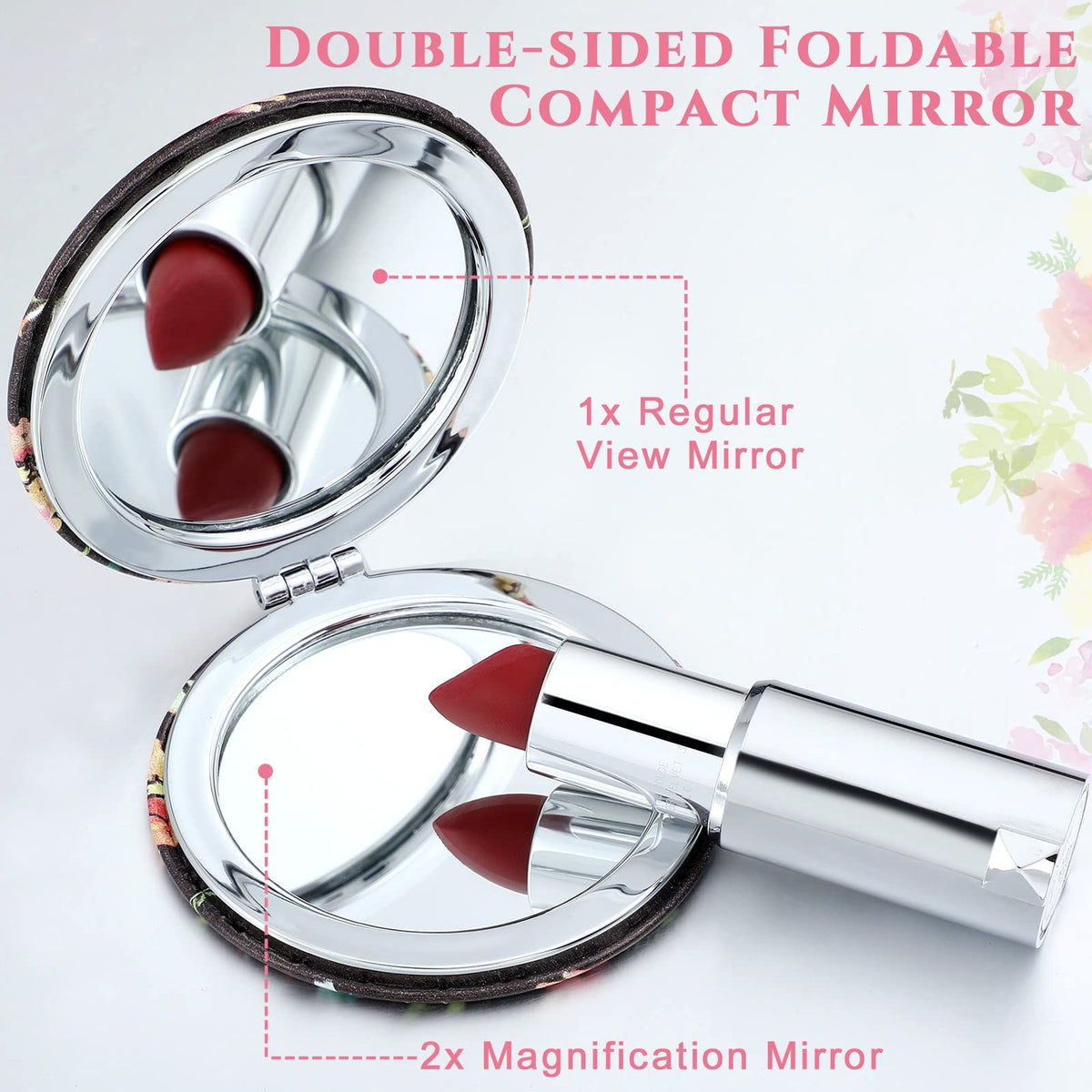 10 Pack Floral Double Sided Compact Makeup Mirrors with Inspirational Quotes