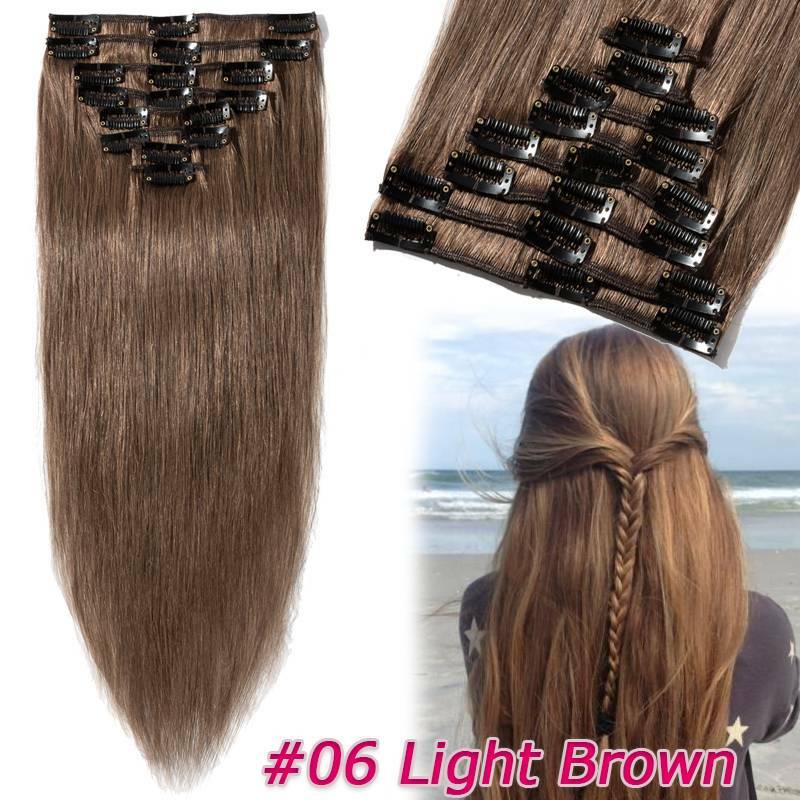 Clip In Human Hair Extensions Full Head 7 or 8 Pieces Remy Hair