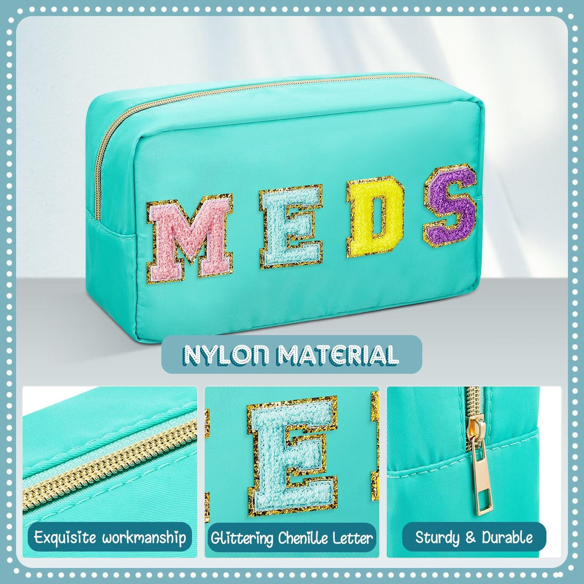 Portable Makeup & Toiletry Bag with Chenille Letter Patch – Travel Cosmetic Organizer