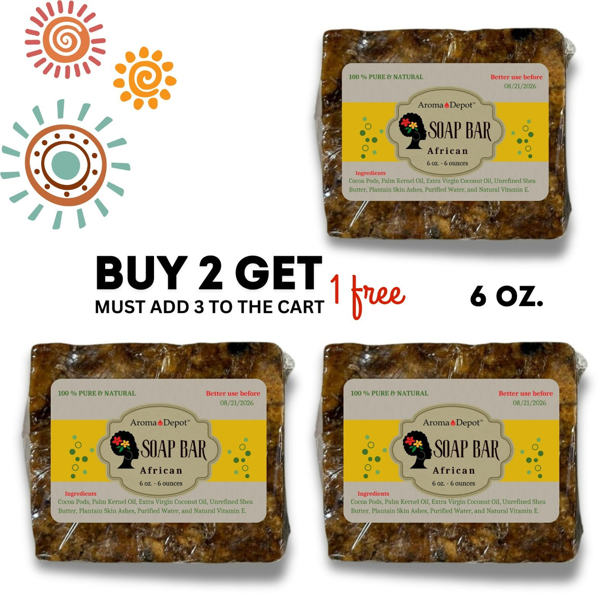 African Black Soap 6oz Organic Unrefined Ghana Face & Body Wash Bulk