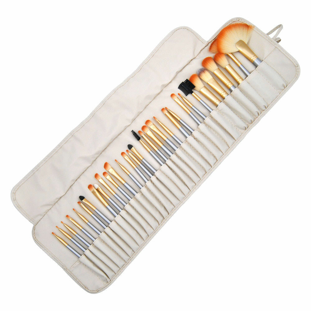 Professional 32-Piece Makeup Brush Set with Cosmetic Bag - Synthetic Hair & Wood Handles