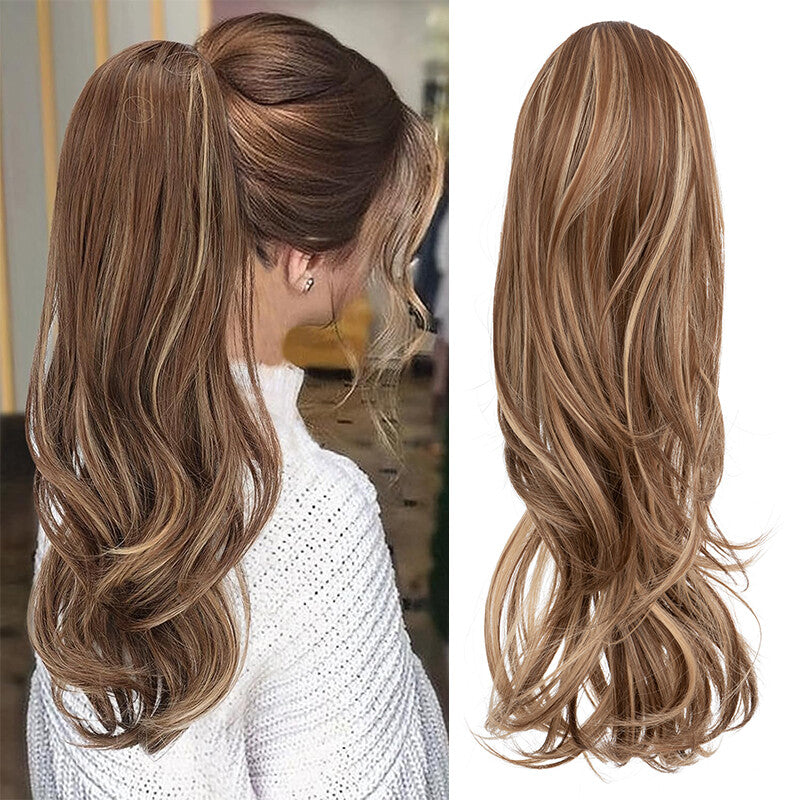 22-Inch Real Human Hair Ponytail Extension Clip-In Layered Drawstring