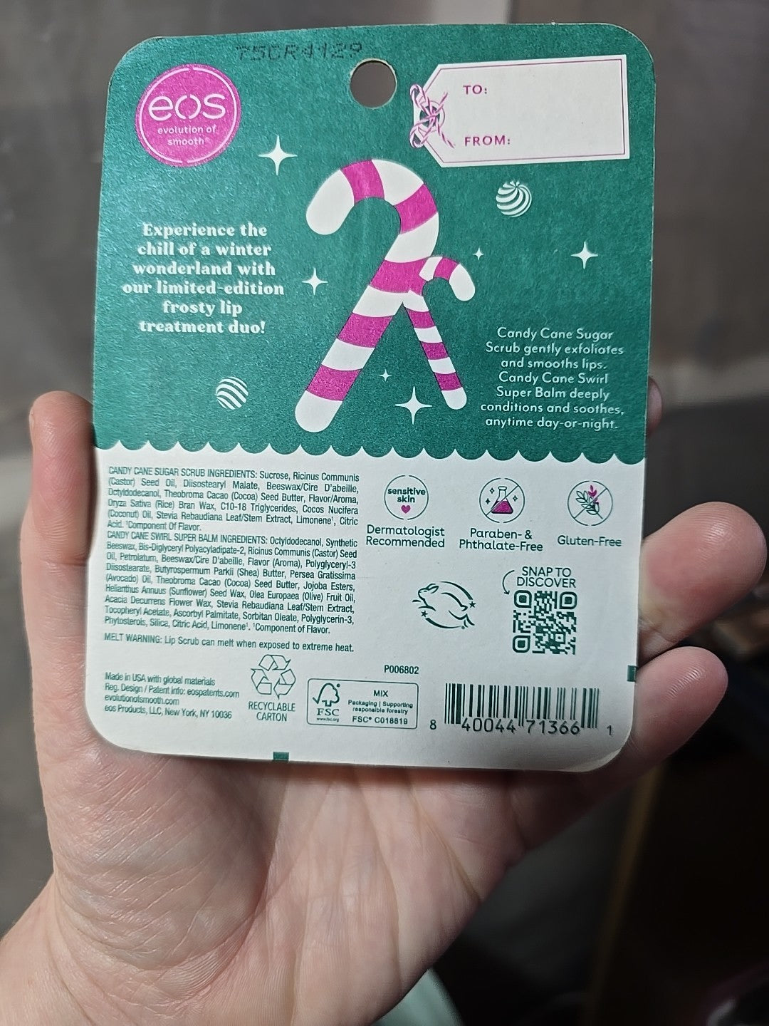 Holiday Lip Balm & Sugar Scrub Set - Candy Cane Scent, 24H Moisture