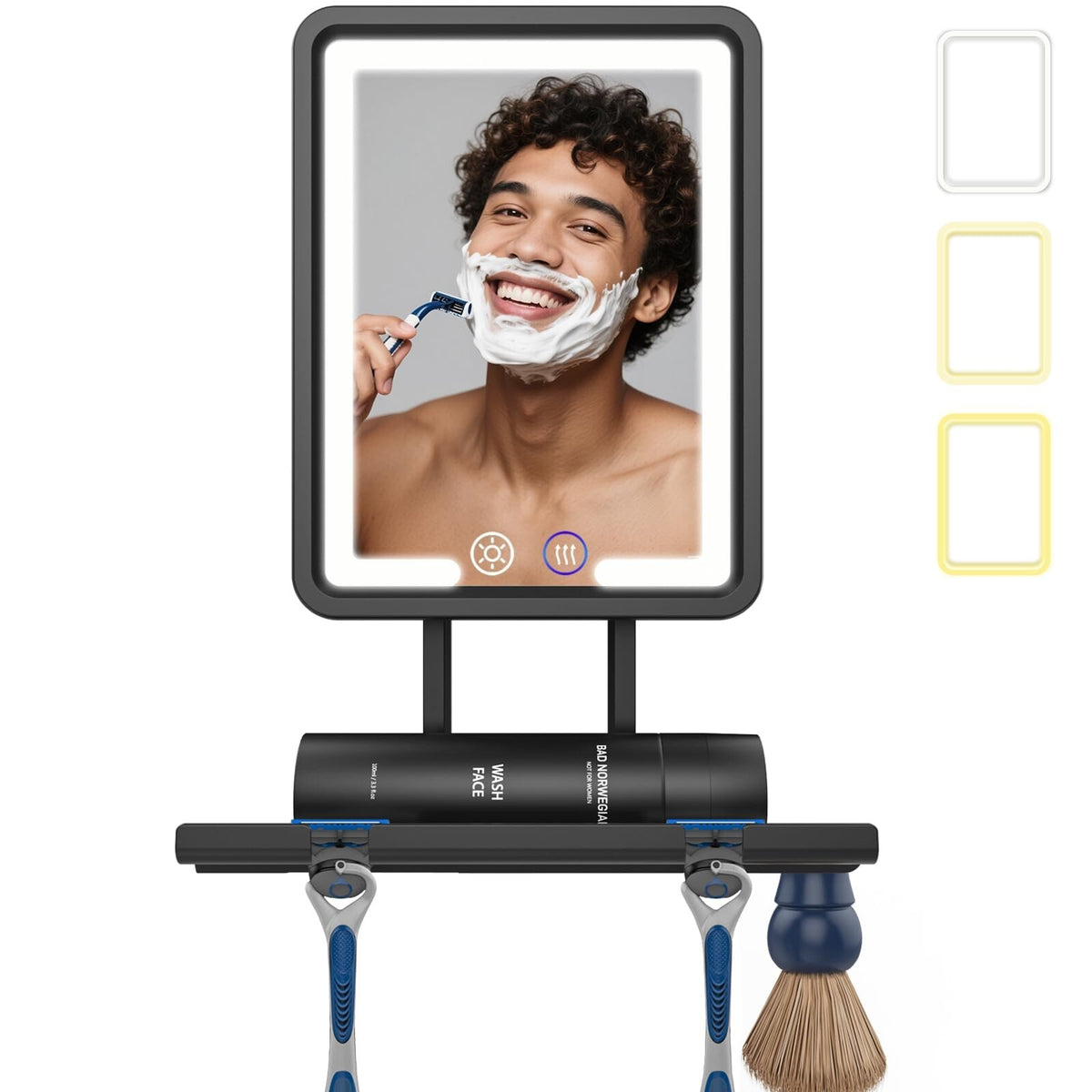 Shinowa Heated Fogless Shower Mirror with 360° Lighted LED, 100.4F Quick-Heat, Razor Tray