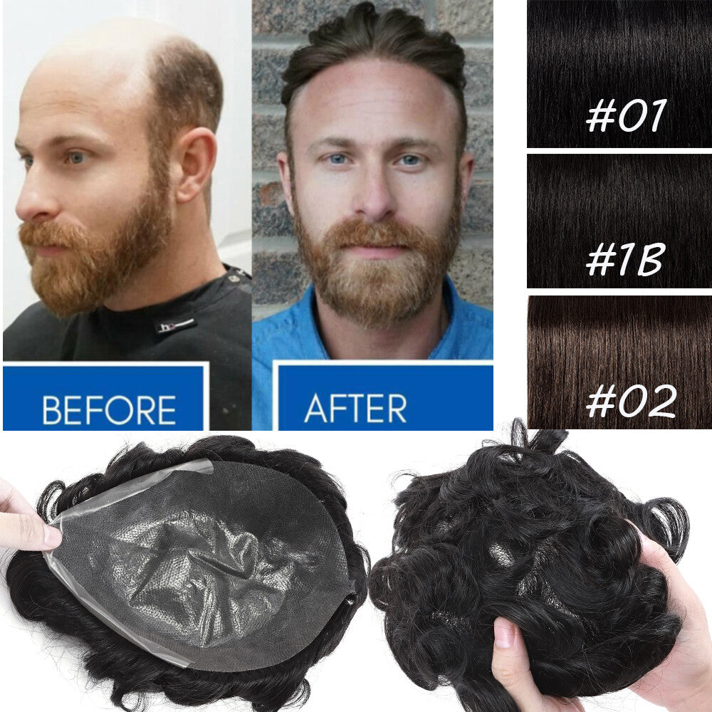 Super Thin Skin Men's Human Hair Toupee Hair Replacement System - Natural Look