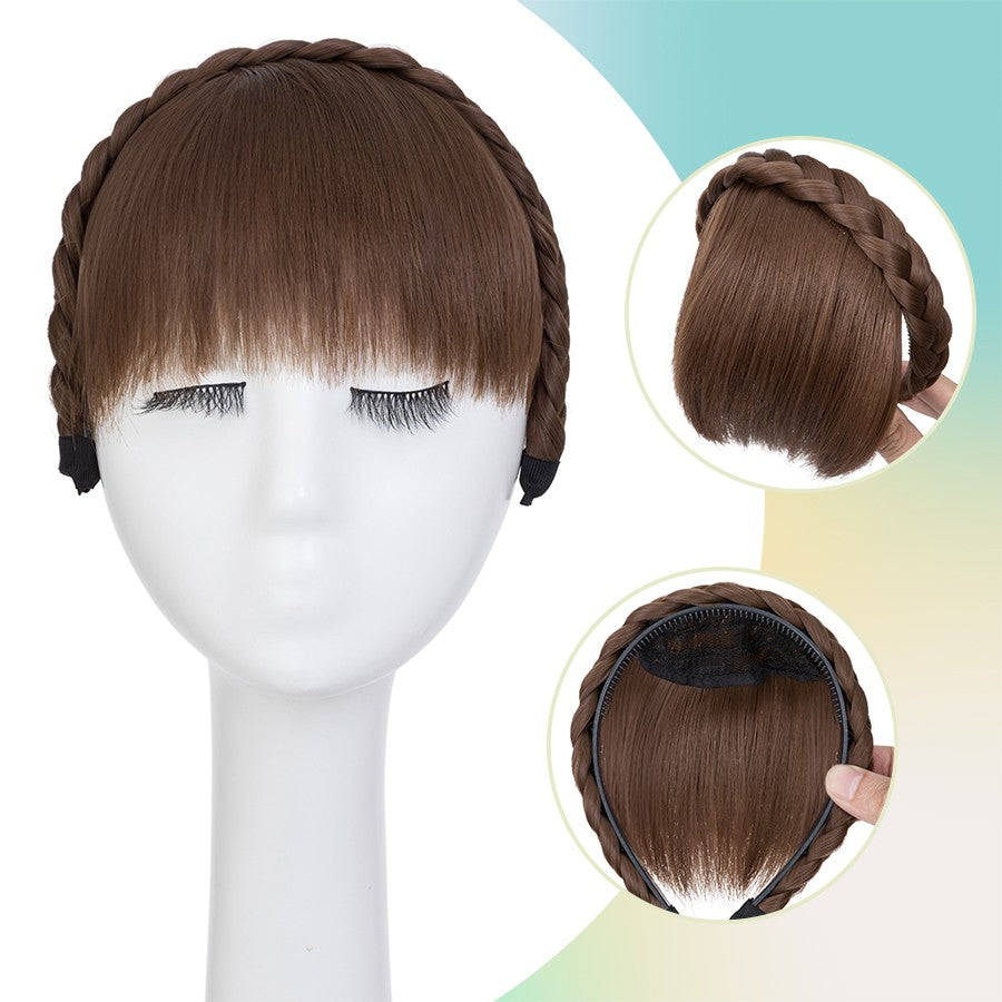 Women Braid Headband Topper with Bangs - Instant Hair Fringes & Hairbands