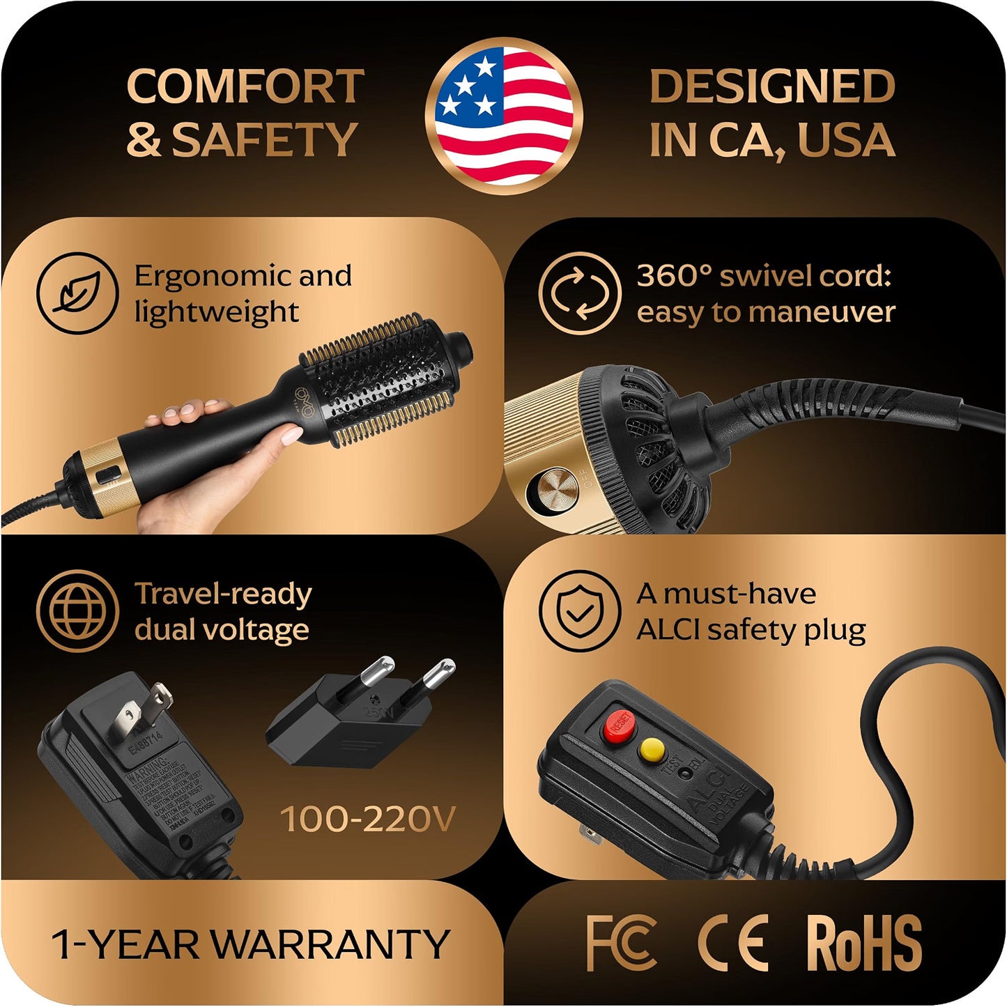 4-in-1 Dual Voltage Ionic Hair Styling Brush - Blow Dryer, Straightener, Curling Wand