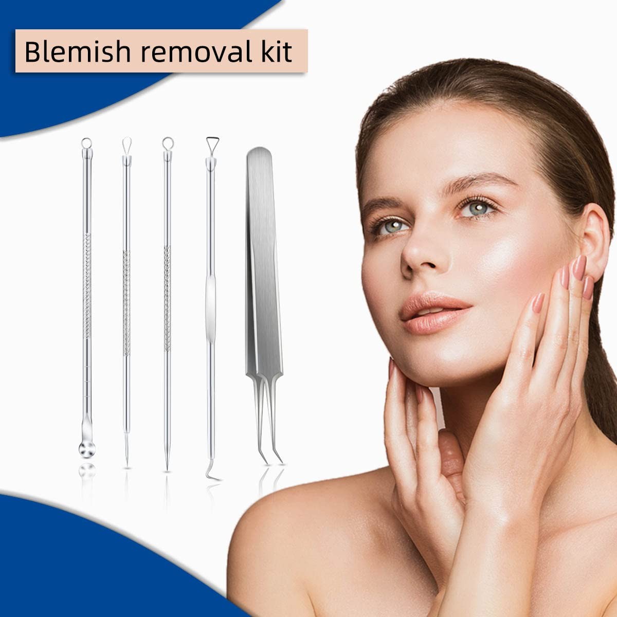Blackhead Remover Tool Set - Pimple Extractor Kit with 5 Stainless Steel Tools