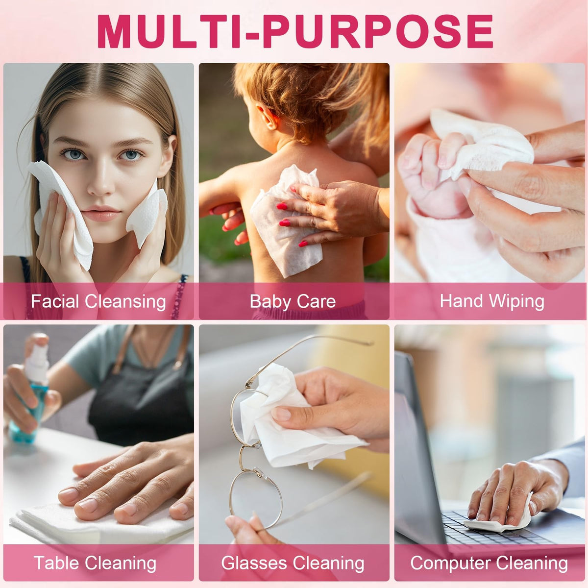 Disposable Face Towels XXL 12x12 Inches - 60 Pack, Soft & Absorbent