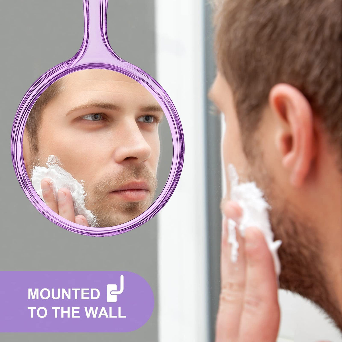 Small Purple Hand Mirror with Handle - Rounded, Double-Sided Magnification