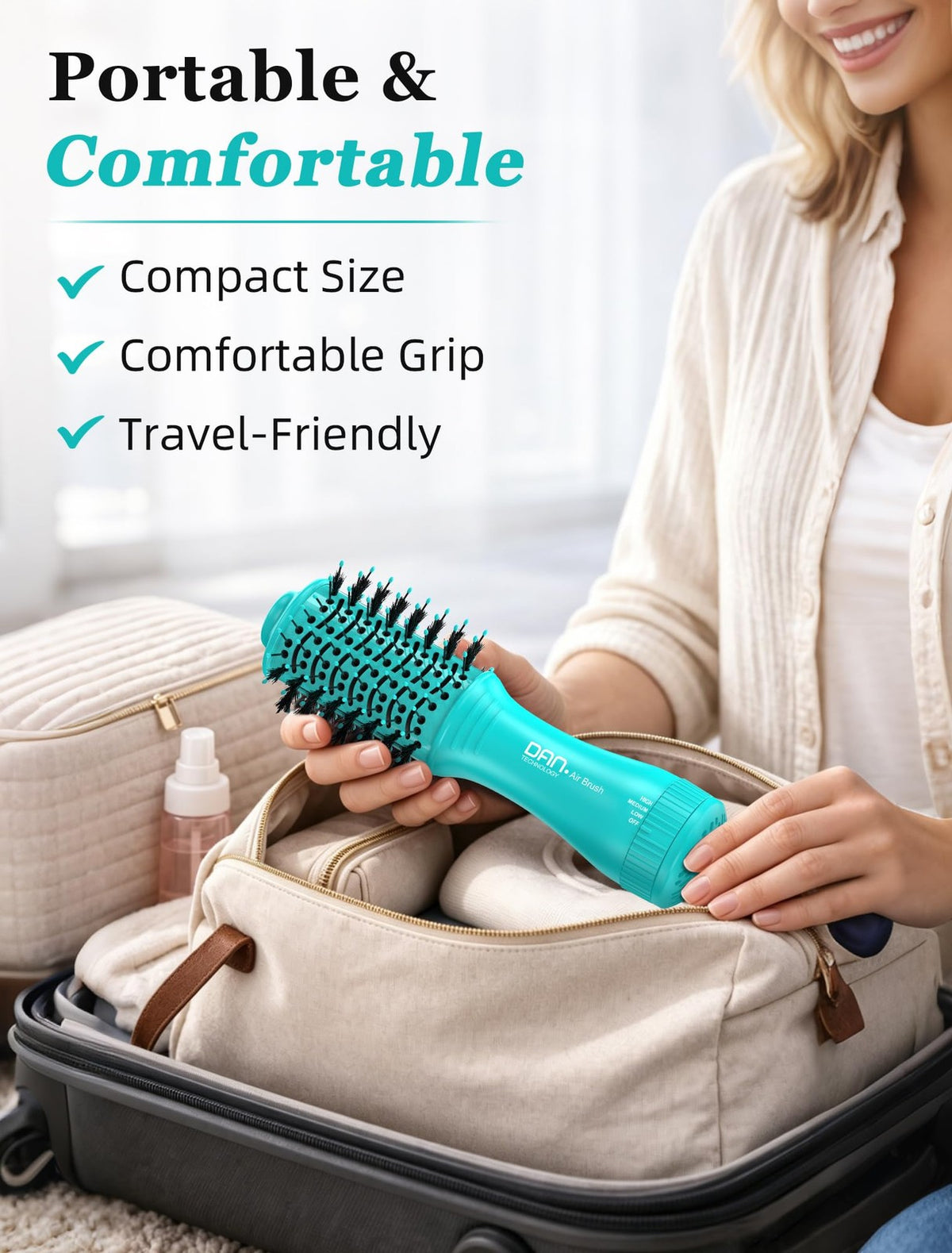 DAN Technology Cyan Ceramic 2-Inch Hot Air Brush for Hair