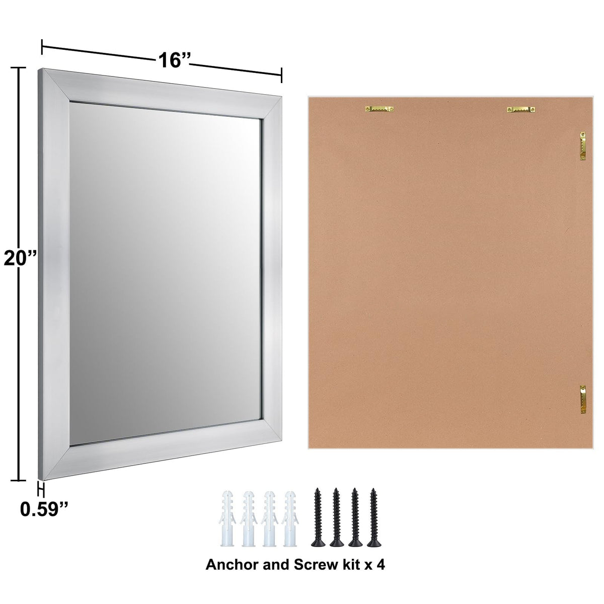 16x20 Inch Rectangular Wall Mirror for Bathroom Bedroom Entryway Modern Frame