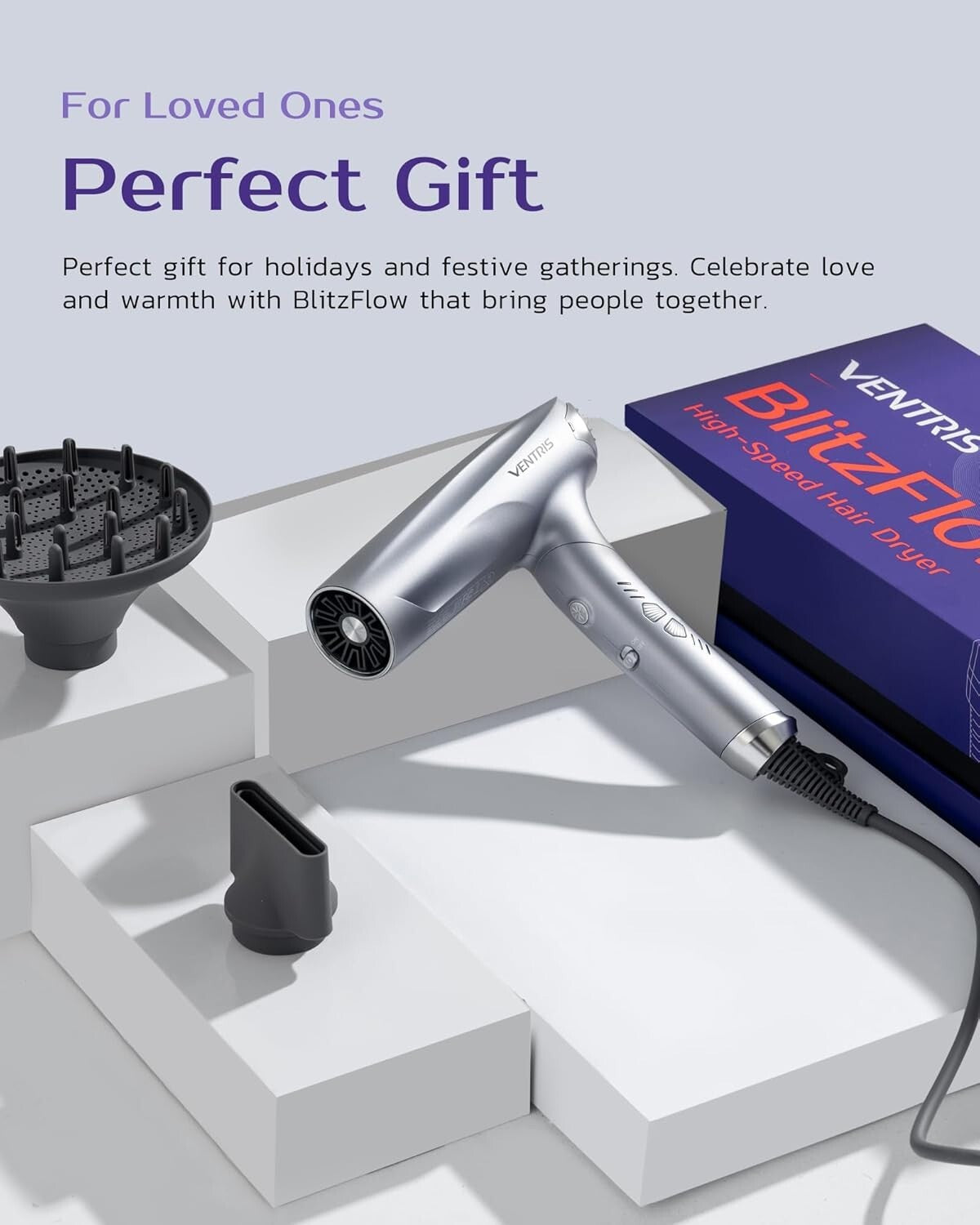 Cordless Travel Ionic Hair Dryer with Diffuser & Multiple Heat Modes