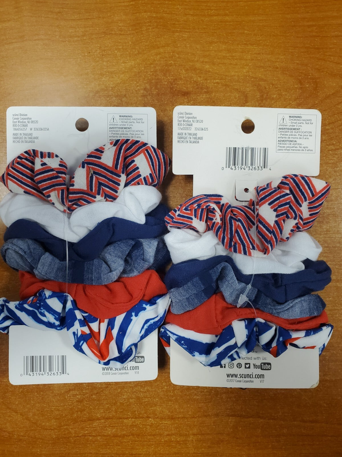 2 Pks of 6: Scunci Scrunchies Red, White and Blue Multicolor (6334)