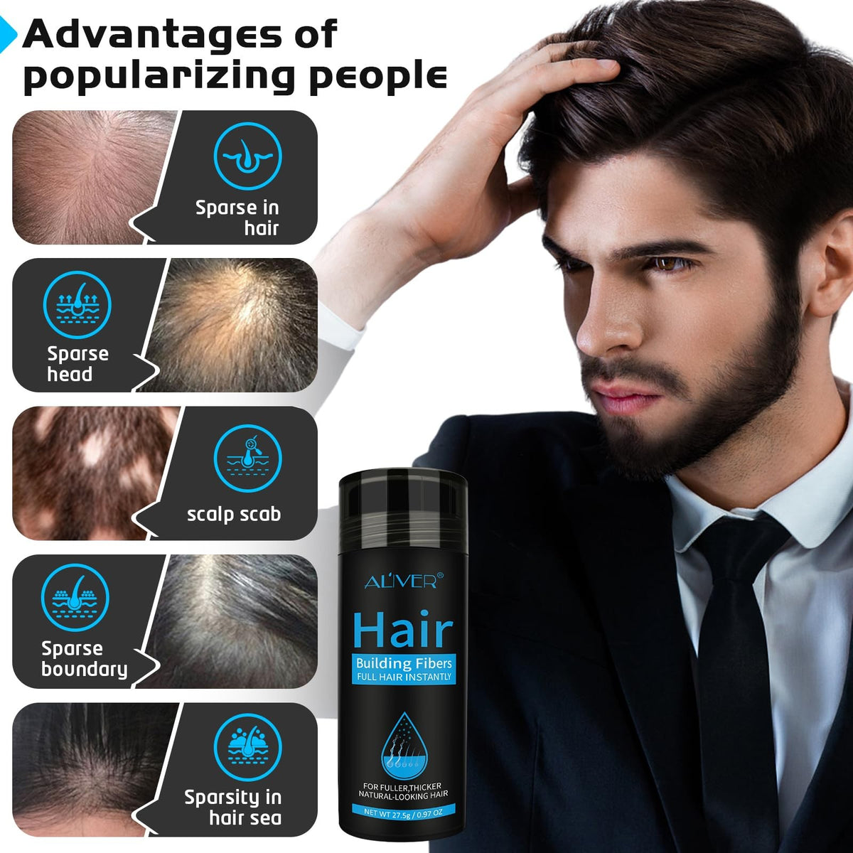 Hair Fibers for Thinning Hair - Black, 0.97 oz