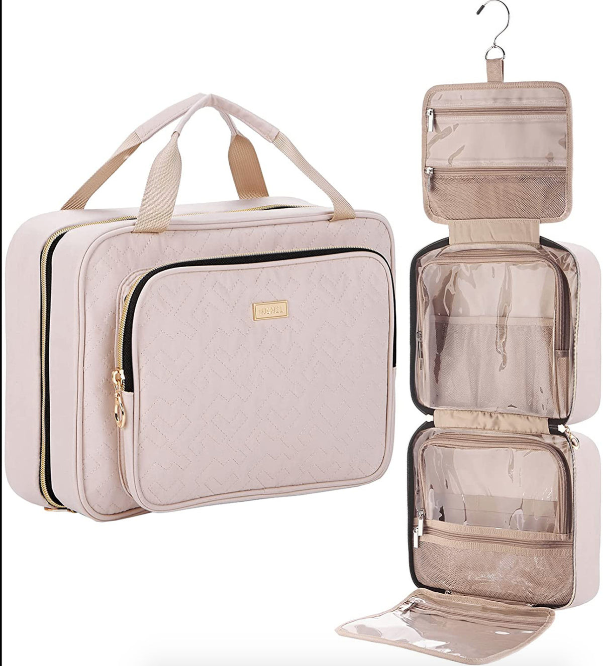 Large Travel Cosmetic Organizer Bag with Hanging Hook - Pink, 4 Sections