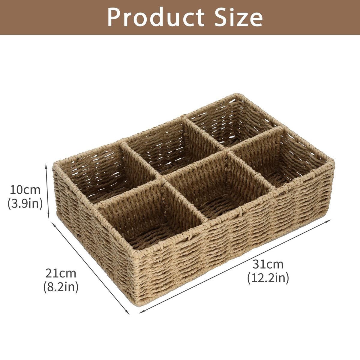 Wicker Makeup Organizer with 6 Compartments - Hand-Woven Vanity Storage Basket