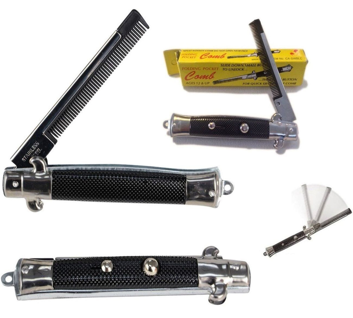 Fake Switchblade Comb Pocket Knife - Novelty Hair Grooming Accessory