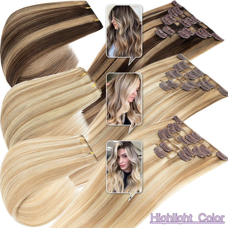 Clip-In Real Remy Human Hair Extensions for Full Head - Blonde