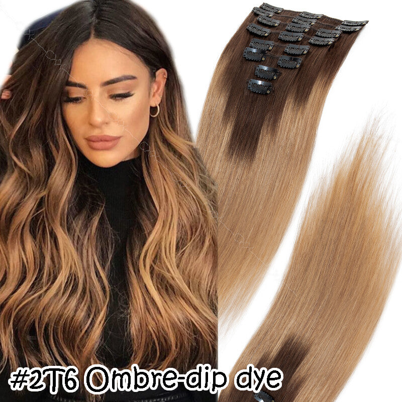 Clip-In Remy Human Hair Extensions Full Head Hairpiece Multiple Colors & Lengths