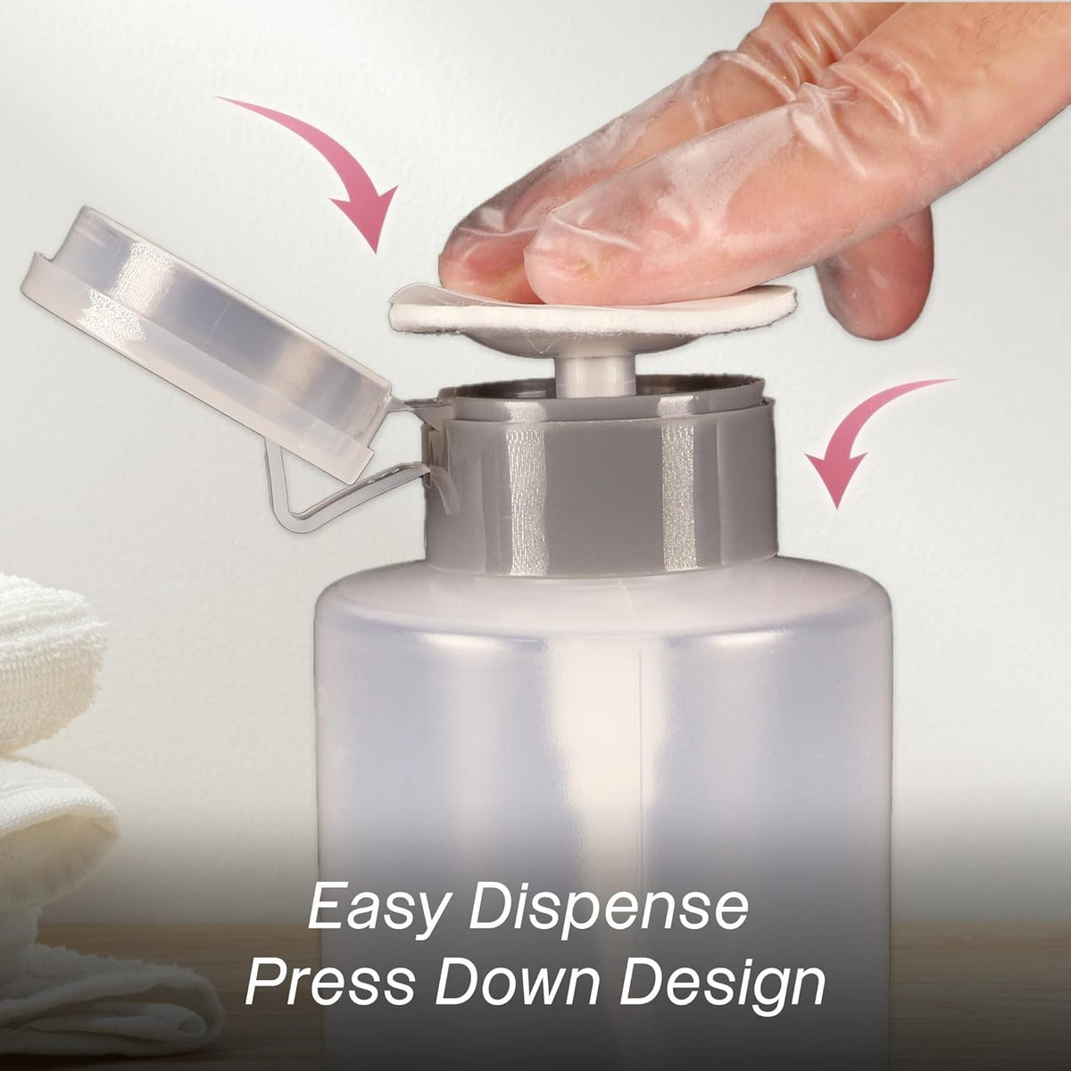 Liquid Push Down Alcohol Dispenser - Clear Refillable Bottle 9 Oz